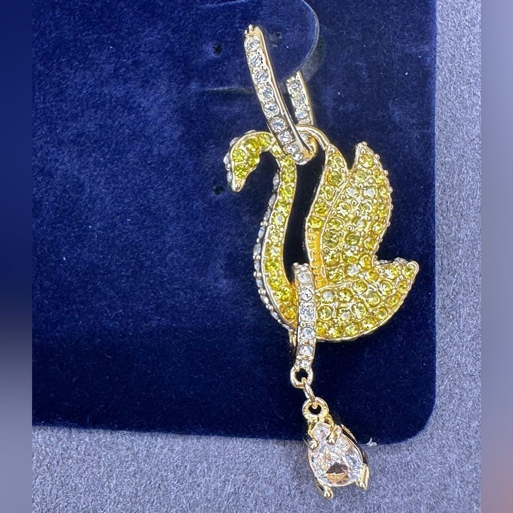 Swarovski Iconic Swan Drop Earrings | Yellow Crystal Gold-Tone | NIB - Picture 5 of 11